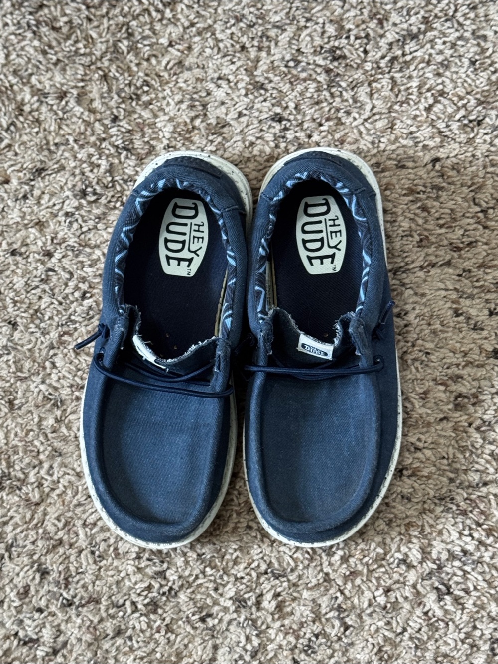 Hey Dude Wally Y Stretch Canvas Navy Slip On Shoes Youth Size 12 EUC